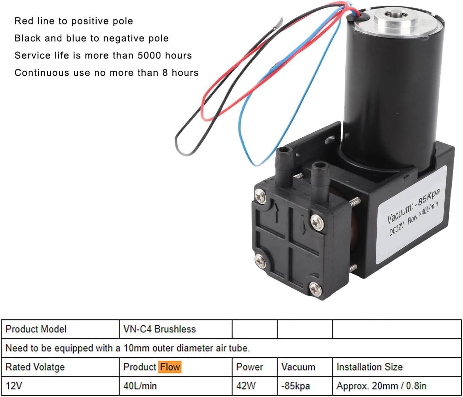 Vacuum Pump 12V DC Brushless Low-Noise Industrial Mechanical Accessory Compact Portable High Rate for Various Applications Easy to Install and Operate with Service Life