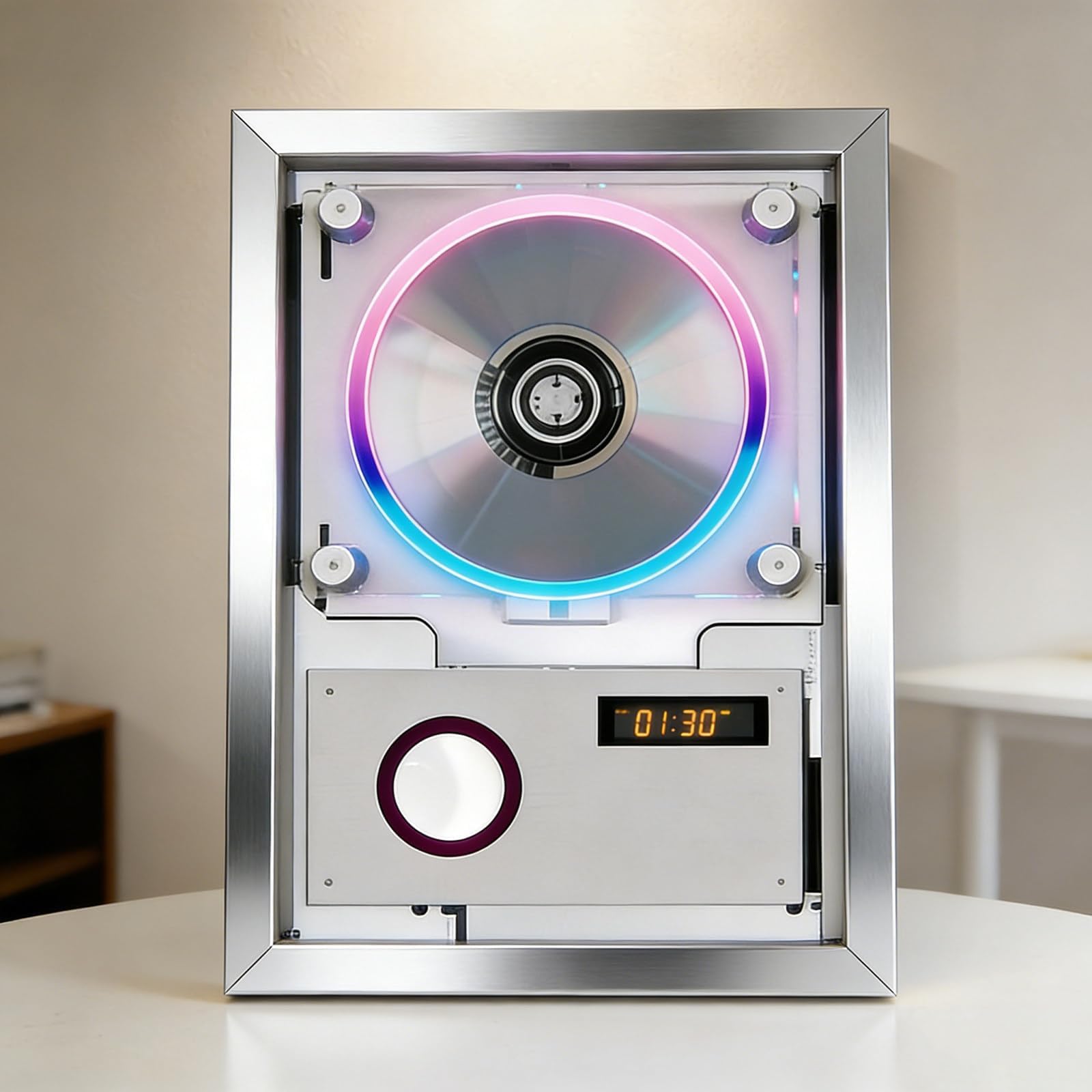 Lettore CD Portatile, Cornice Bluetooth 5×7 Pollici, da Parete e Tavolo | Design Trasparente, Uscita Audio Wireless e Display Album per Altoparlanti e Cuffie(silver)