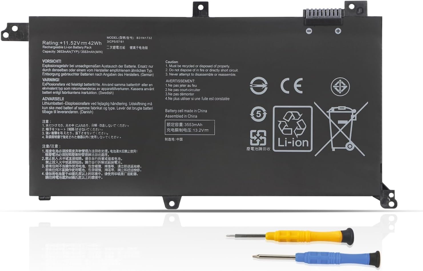 B31n1732 11.52v 42wh Batteria Per Asus Vivobook S14 - 11.52V 42Wh B31n1732 Ricambio B31n1732 11.52v 42wh Batteria Per Asus Vivobook S14 - 11.52V 42Wh B31n1732 Ricambio