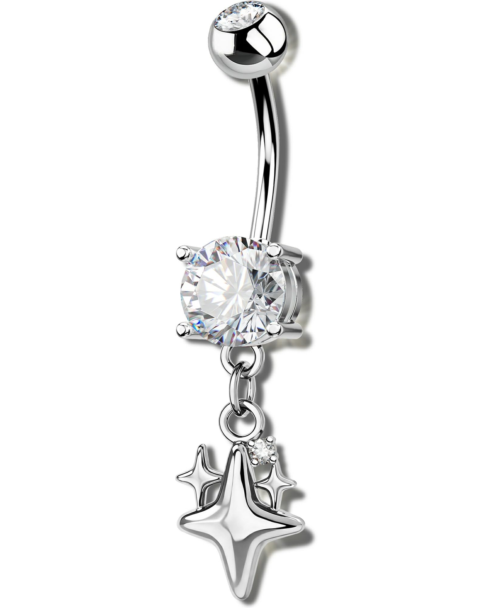 OUFER Body Piercing Belly Bar: 14G 316L Stainless Steel Navel Ring Star Dangle CZ Navel Piercing Jewellery Gold/Silver 1.6mm/10mm Belly BUtton Rings for Beach Party Women — view 7