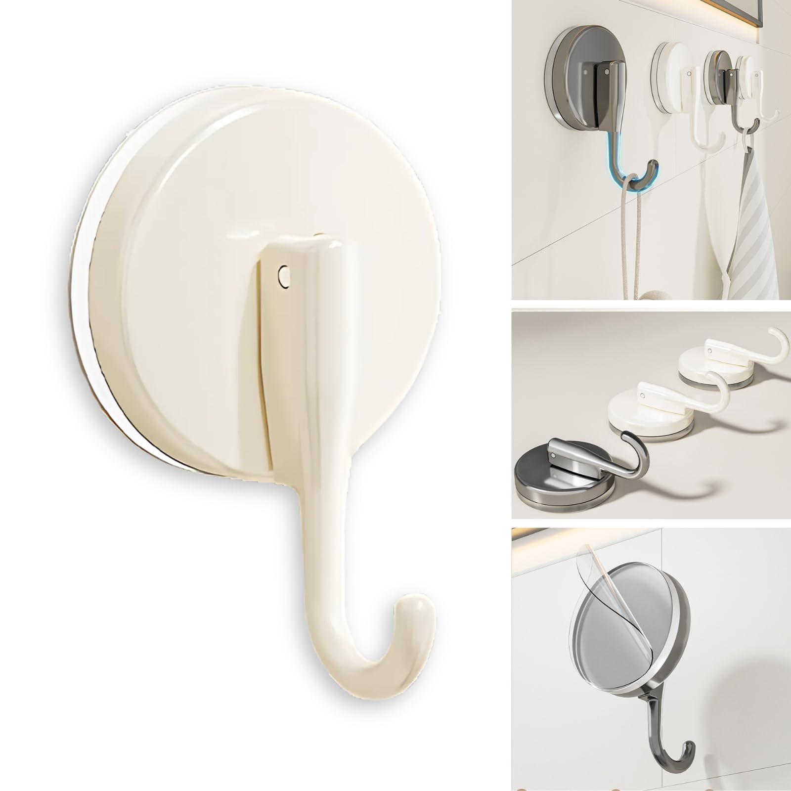 Boxonly Suction Cup Hooks for Shower Single Hook for Hanging in Shower Mounting on Glass, Tile, Mirrors, or Metal Surfaces