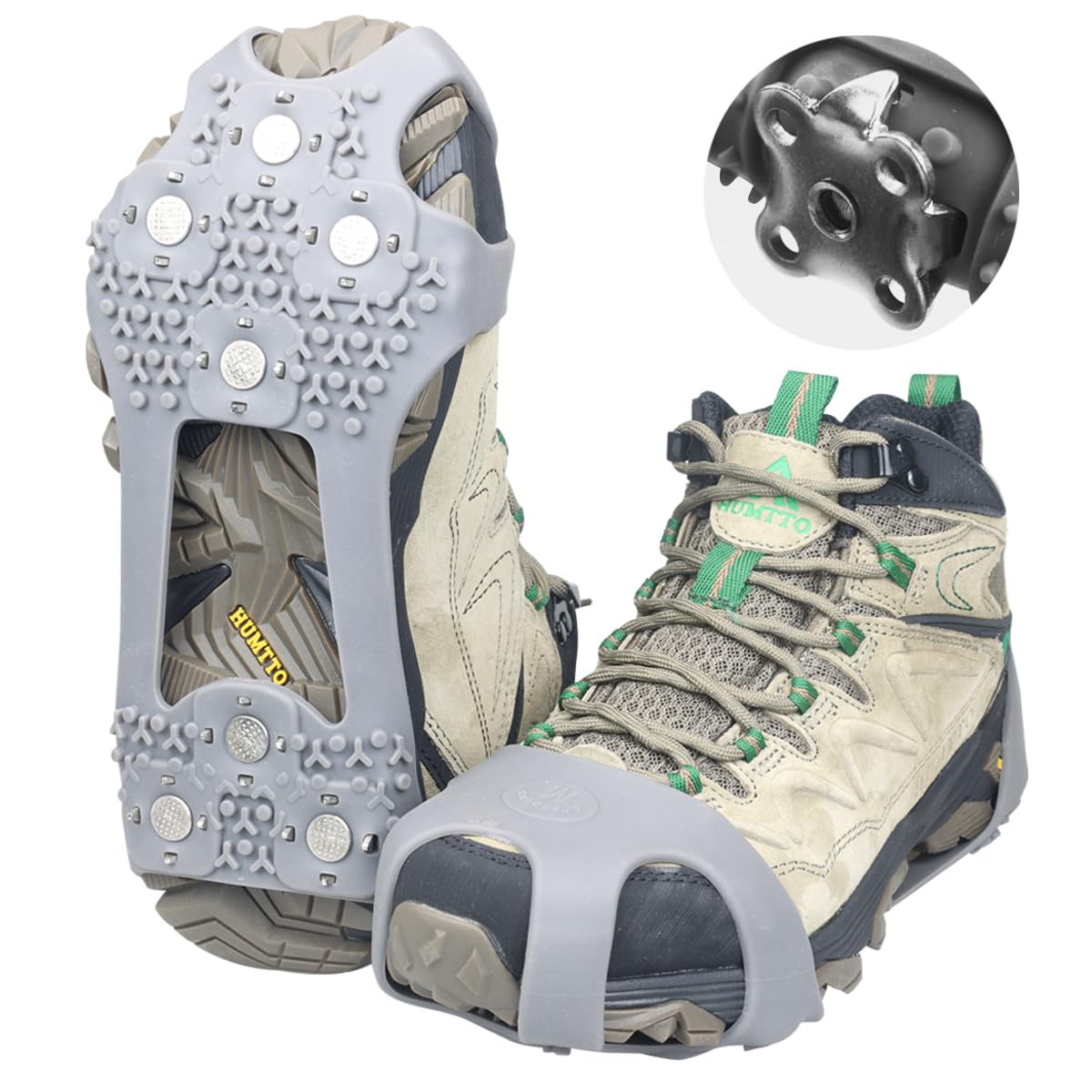 Crampons à glace améliorés 2025 pour chaussures et bottes, 28 crampons à crampons à crampons à neige et à glace, crampons de traction en acier inoxydable, antidérapants pour homme/femme pour la marche