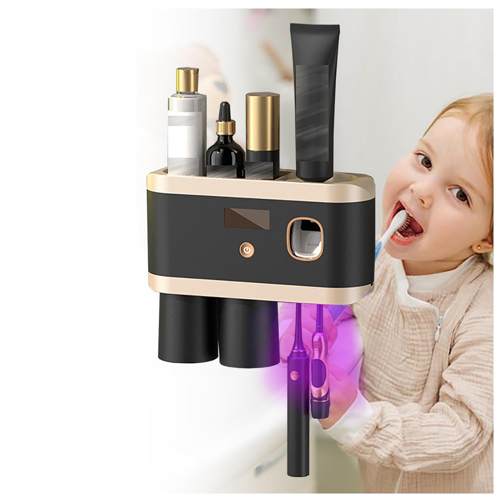 Soporte Cepillo De Dientes Inteligente Limpieza Profunda con UV, Toothbrush Holder Montado En La Pared con Múltiples Ranuras De Carga Solar USB, Soporte para Cepillos De Dientes,2-Cups
