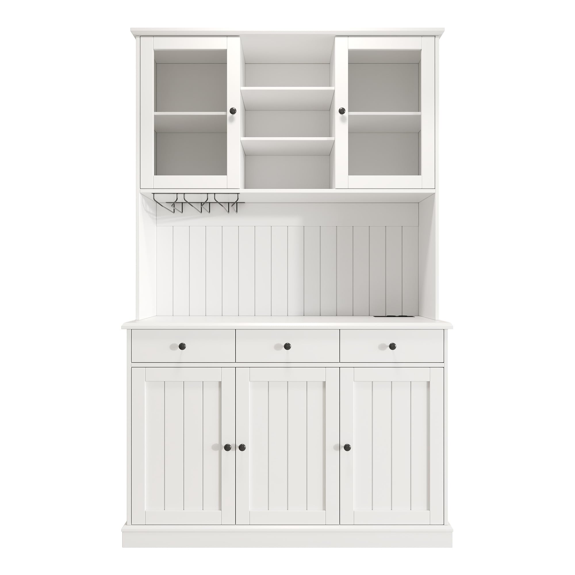 Küchenschrank mit USB Buchse für Wohnzimmer, Hochschränk mit Schubladen & Türen, Vorratsschrank mit Verstellbaren Regal & Weinregal, Buffetschrank für Esszimmer, 191x120x40 cm (Weiß)