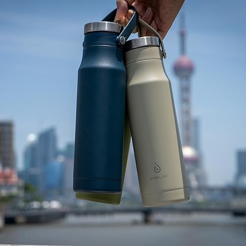 Miniatura 8 de IDEUS Botella de agua aislada, termo de acero inoxidable de 24 onzas con asa para agua fría y caliente, té, bebidas, a prueba de fugas, reutilizable