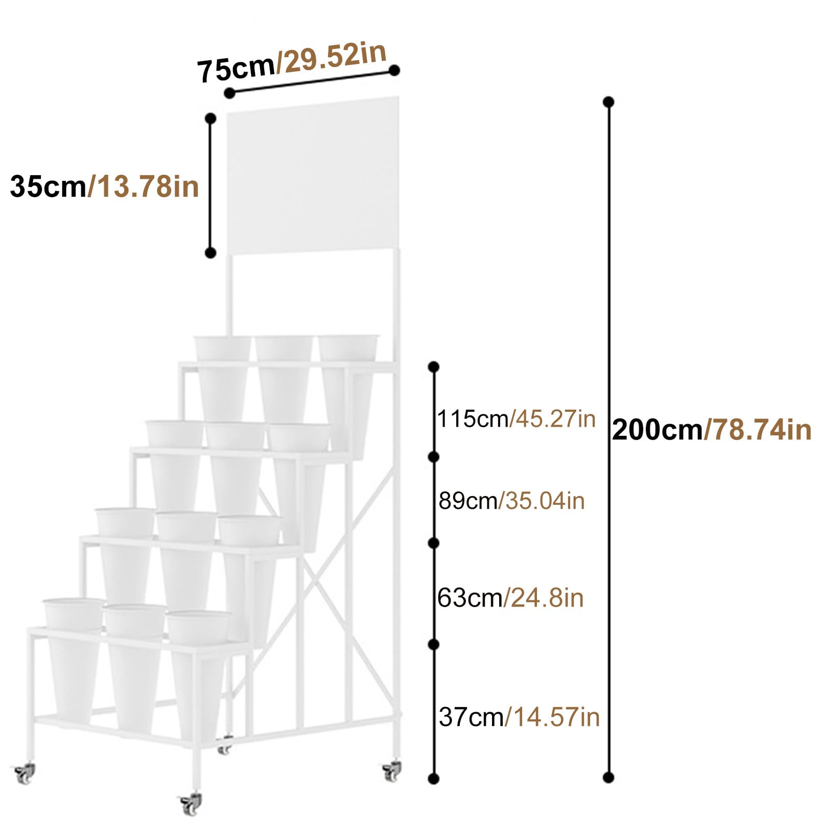 Espositore mobile per fiori con secchi, robusto carrello per piante, scaffale in metallo per fioristi, espositore per negozi di fiori con ruote, perfetto per eventi e allestimenti