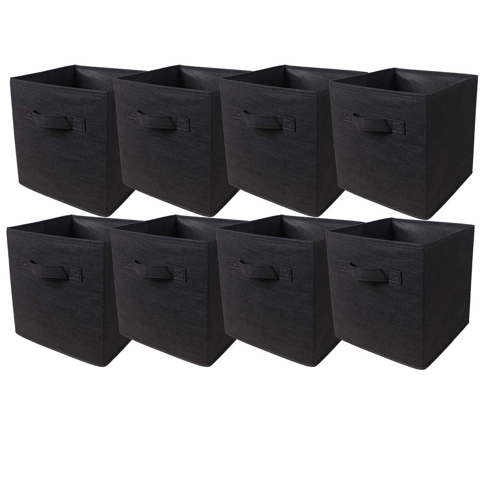 BonChoice Foldable Storage Cubes Boxes with Handle for Home Organization, Fabric Wardrobe Storage Box Organizer Basket Bins for Clothes Toys Towels, Collapsible&Durable (8, Black)