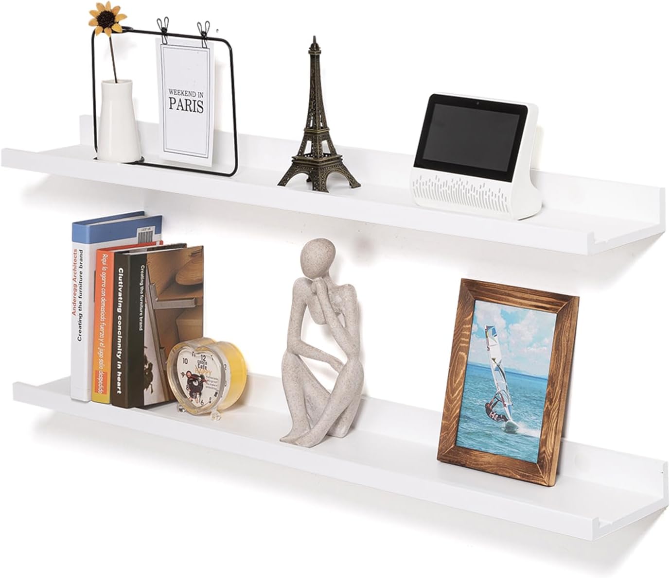 AZSKY White Floating Shelves 24 Inch Solid Wood Shelves Wall Mounted Photo Picture Ledge Shelves with Lip Nursery Kids Wall Shelf for Bedroom Living Room Bathroom Kitchen Set of 2 White 24Inch Set 2