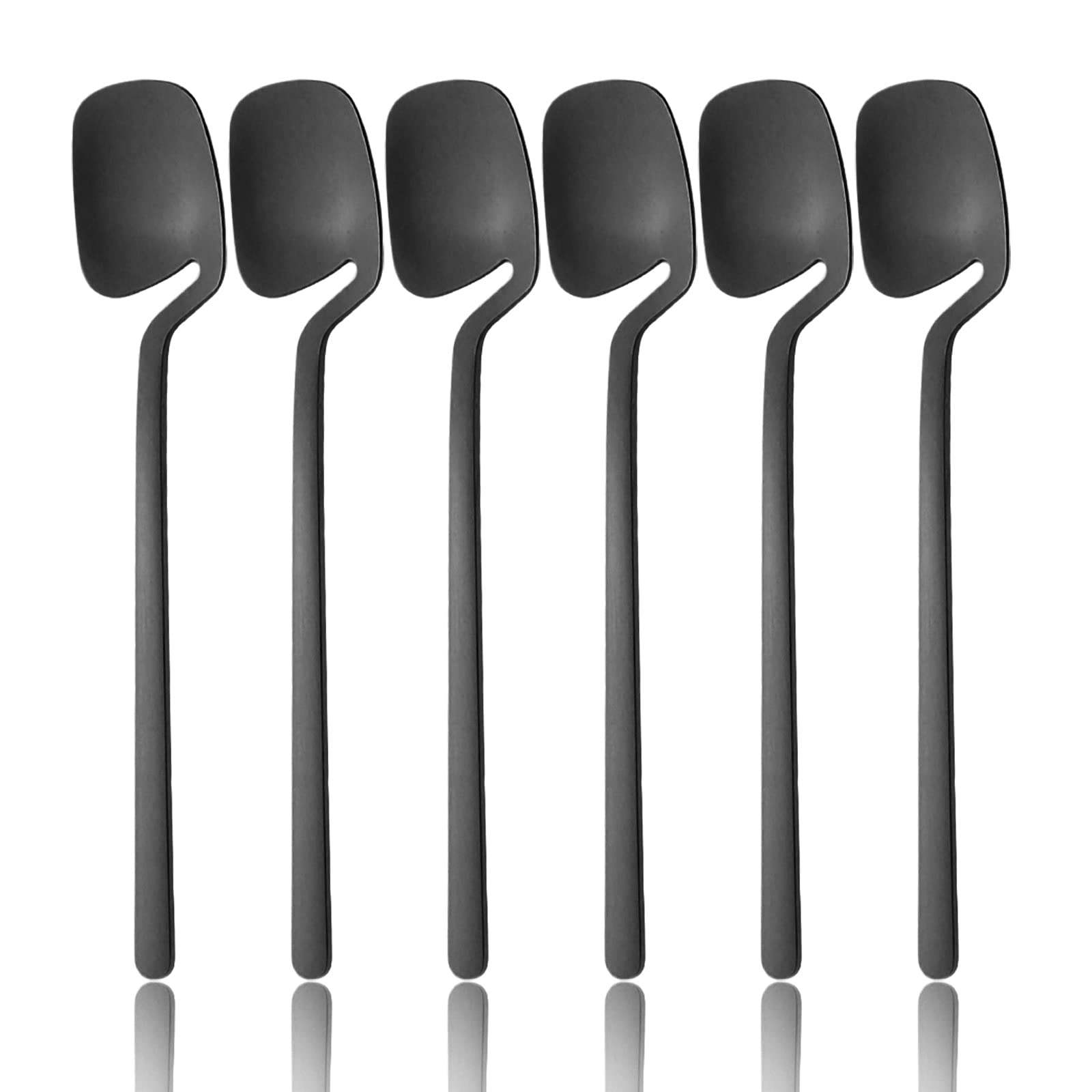 Snplowum 6Pcs Matte Black Dinner Spoon, 7.48-inch Hangable & 18/10 Stainless Steel Dessert Soup Tablespoons