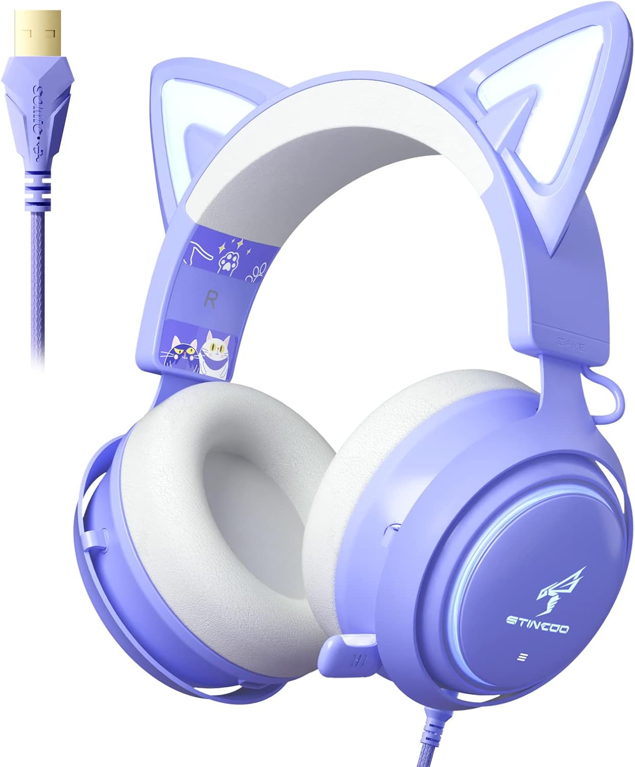Buy EASARS Cat Ear Headset, USB Gaming Headset with Retractable Mic, 7.
