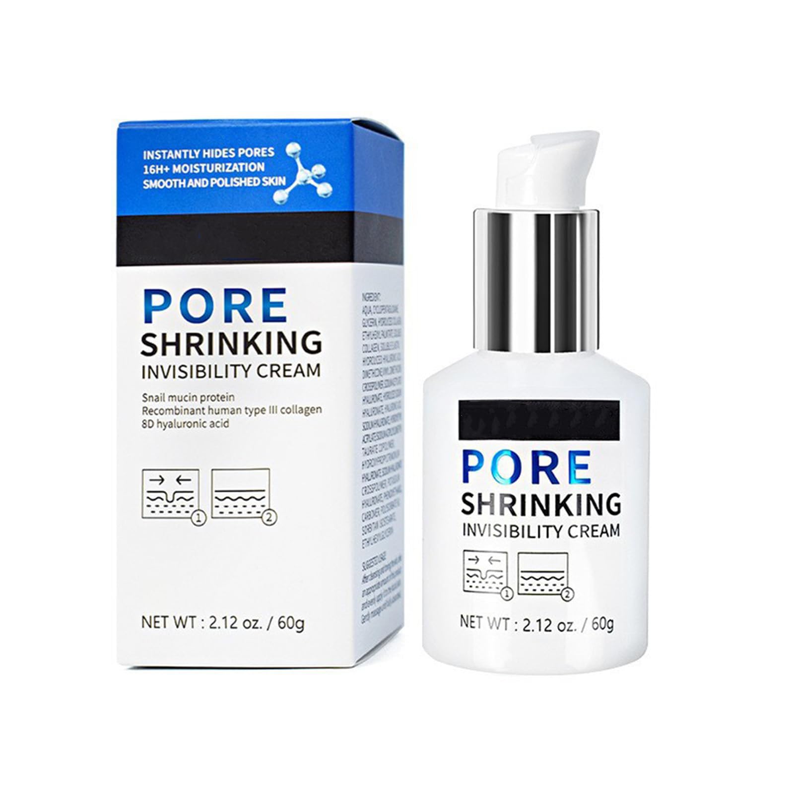 Pore Minimizer Cream, Azonee Pore Shrinking Invisible Cream for Oil Control, Firming, Moisturizing, Reduces Fine Lines, Ideal for a Flawless Complexion, 60 g / 2.12 Oz
