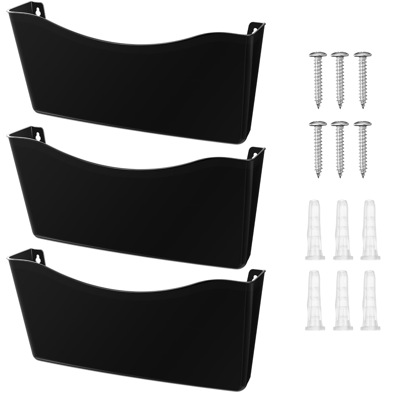 Photo 1 of Colarr 3 Pcs Expandable Pocket Wall File Set Black Plastic Wall Mountable Space Saving Files Office Wall Organizer Wall Mount File Holder Wall Hanging File Organizer for Mail Letter Magazine
