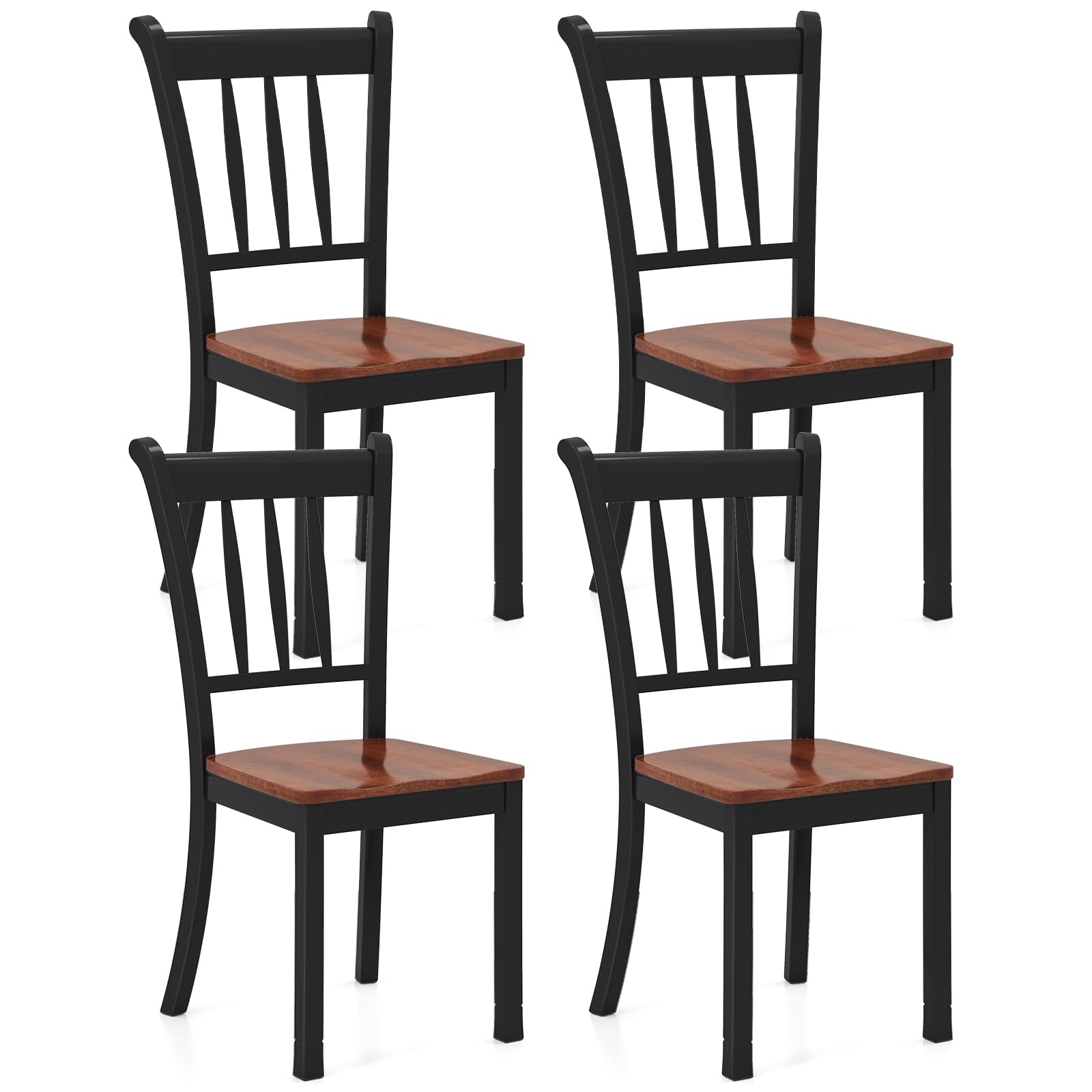 KOTEK Solid Wood Dining Chairs Set of 4, Armless Kitchen Chairs with Curved Slat Back, Farmhouse Dining Room Chairs, Wooden Dining Chairs for Kitchen