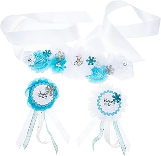 1 conjunto de cinto conjunto de crachás para bebês conjunto de cinto para vestido decorações de chá de bebê faixa floral para maternidade faixa mãe para ser barriga faixa de gravidez crachá de papai cinto mãe avental branco, Branco