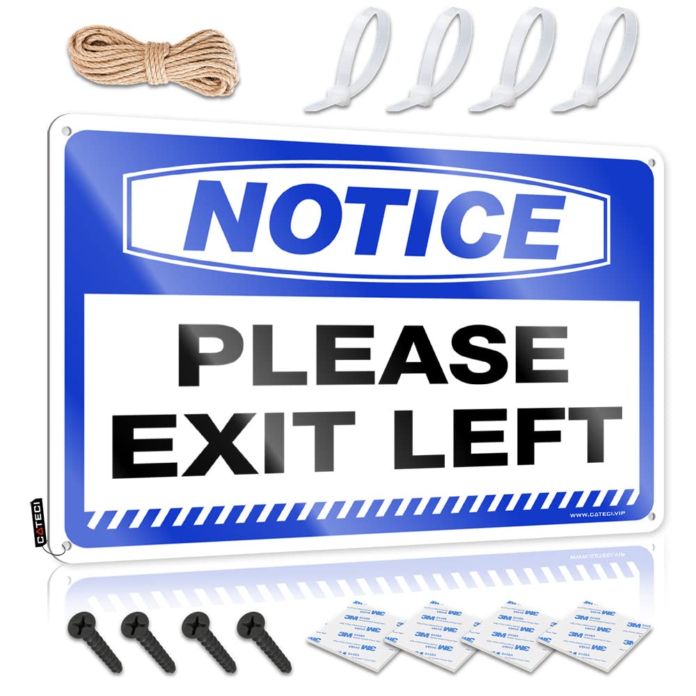 HELIOFORGE Funny Street Signs Notice Please Exit Left Tin Sign Funny Man Cave Signs Garage Tin Sign(30X40CM)