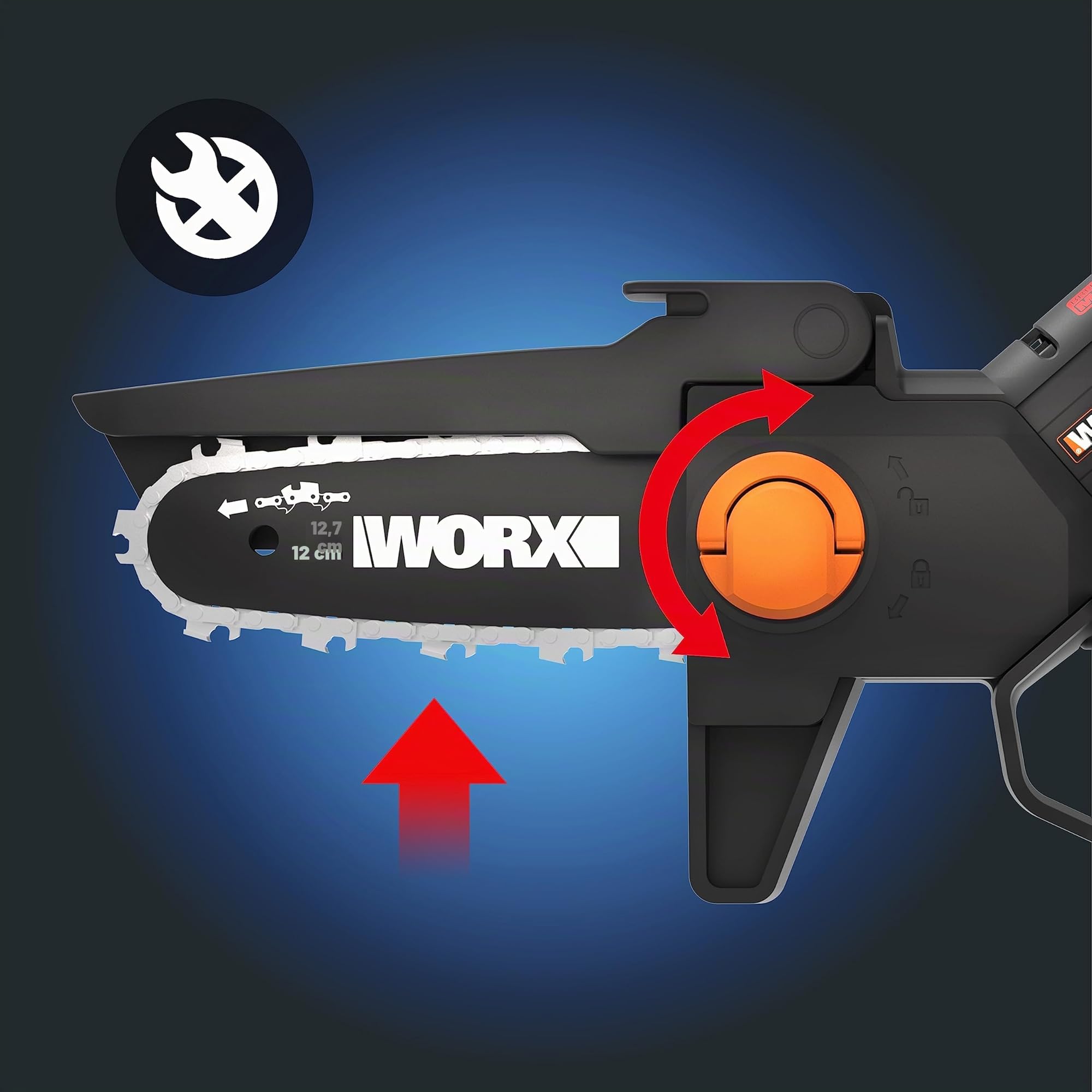 WORX Nitro WG325E Mini Motosega potatore a batteria, Motore Brushless, lubrificazione automatica, leggera e compatta, Motosega Elettrica, PowerShare 20V, con batteria e caricabatterie