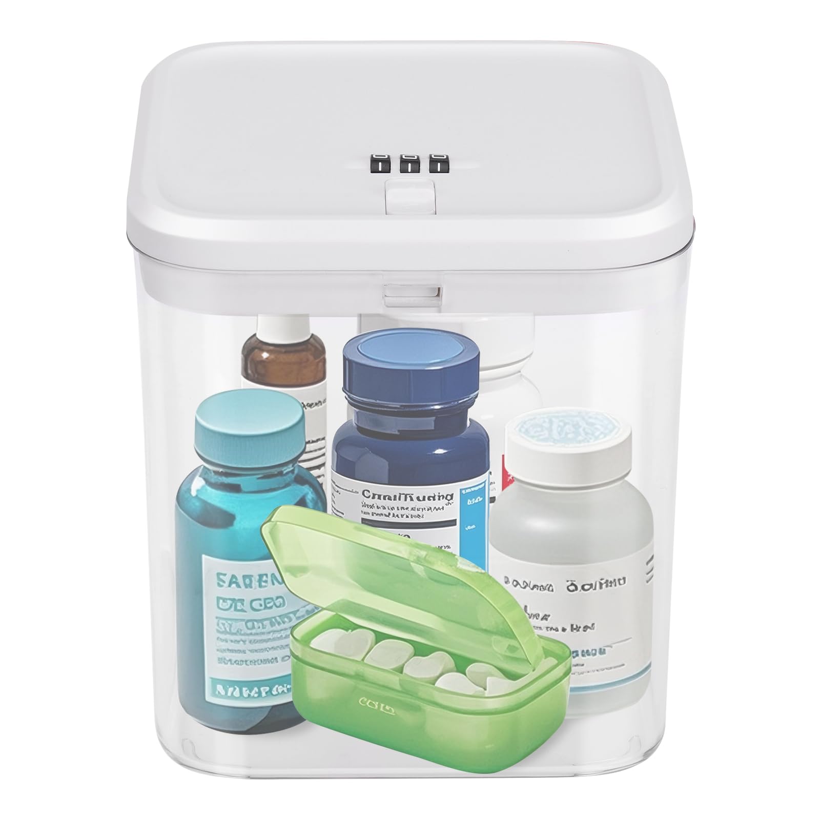 Gemaxvoled Medicine Lock Box with Code - Small Lockable Storage Box for Pills, Fridge Food & Phone | BPA-Free, Childproof | 5.5x5.5x6.3in | Home, Office & Travel Safe