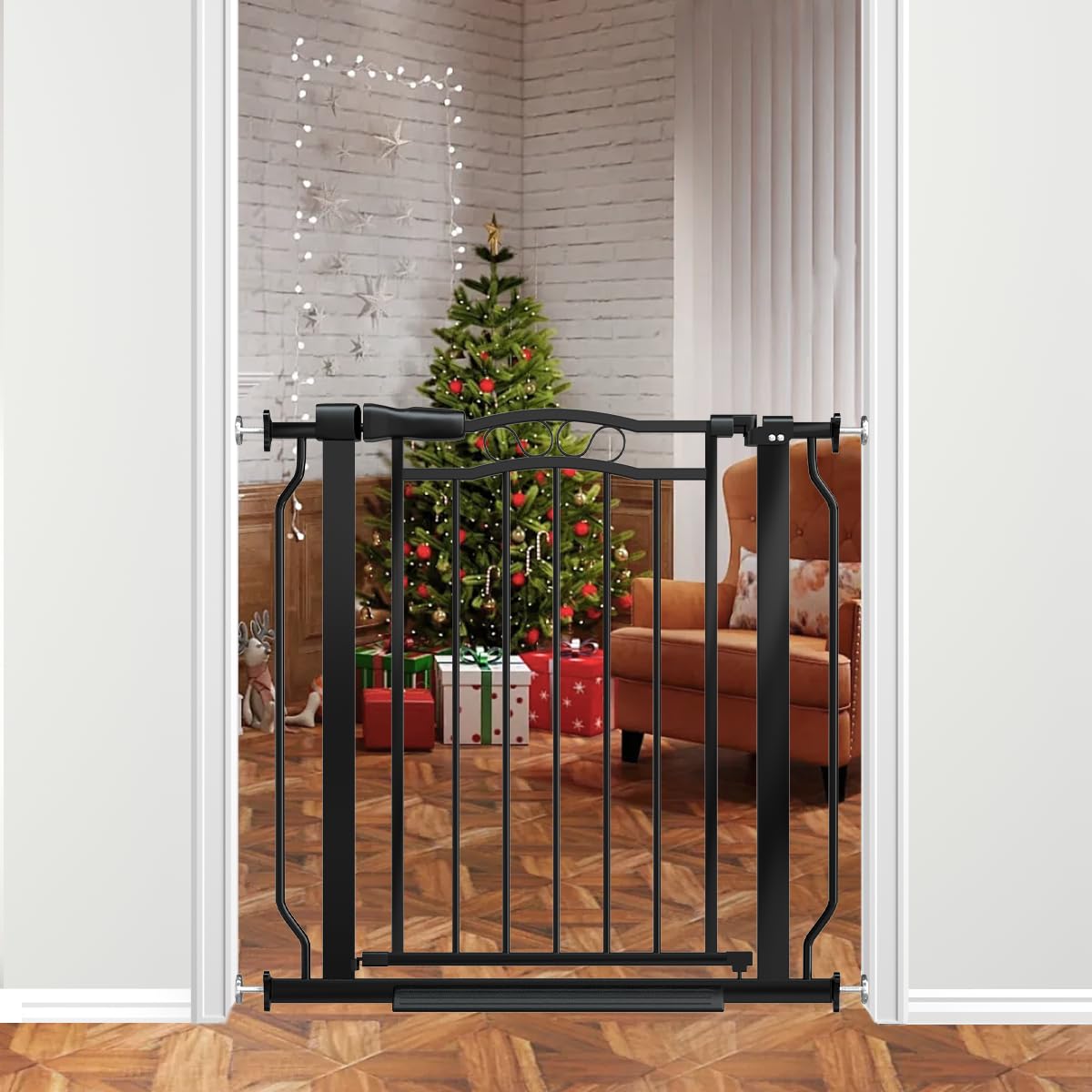 30" Tall Narrow Baby Gate for Doorways No Drill 29.5-33.8" Wide, Auto Close Press Mounted Baby Gate Indoor for Kids, Walk Through Pet Gates for Stairs