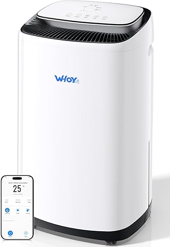 Deshumidificador de 5000 pies cuadrados para sótanos, 100 pintas, con tanque de agua de 2.15 galones con control Darin House y aplicación, compresor