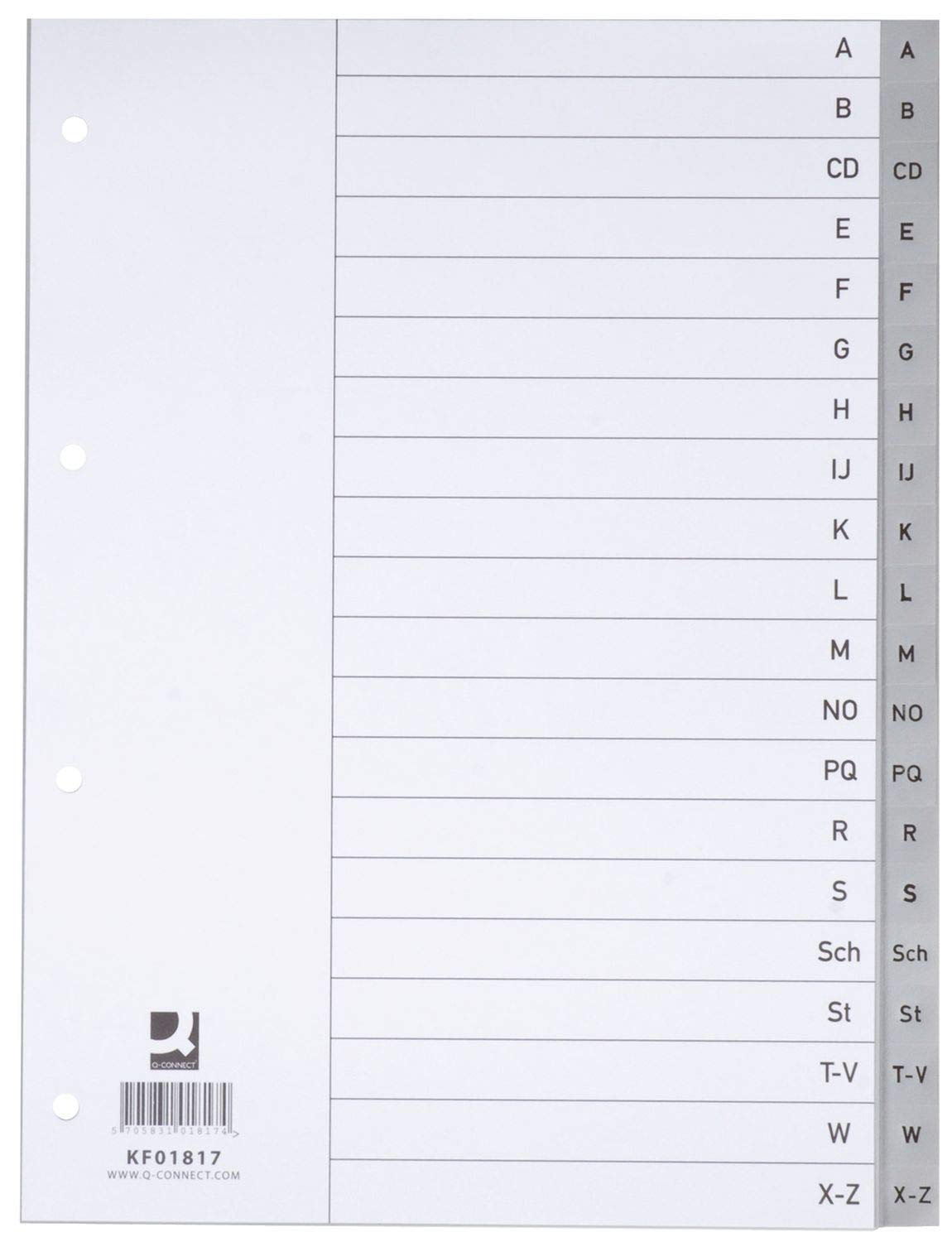 Q-Connect KF01817 Register - A - Z, PP, mit Index, A4, 20 Blatt, grau