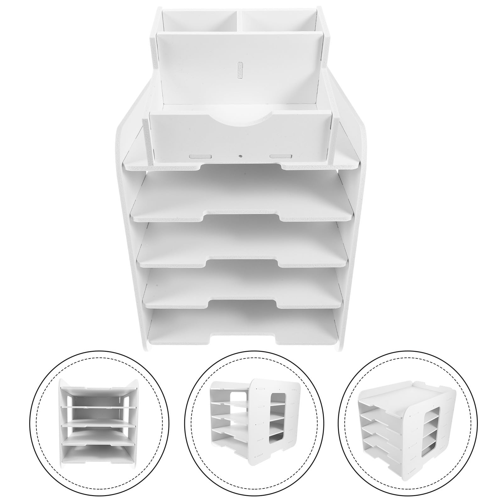 Alipis Porte-Documents de Bureau à 5 Niveaux en Bois-Plastique Blanc, Organisateur de Documents A4 Empilable, Étagère de Rangement Multifonction pour Bureau et Espace de Travail