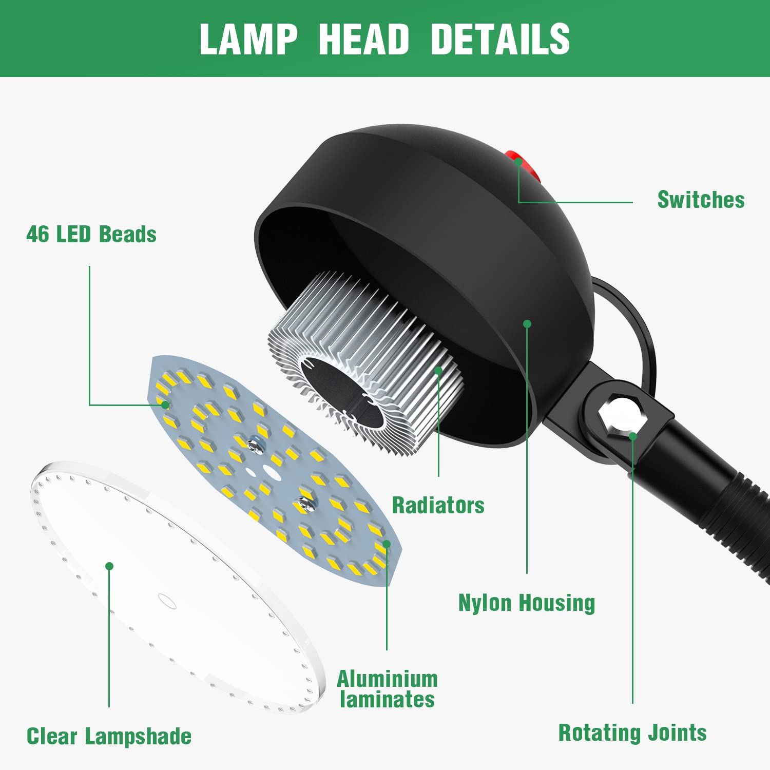 Luce da lavoro, lampada a LED da 10 W, impermeabile IP65, lampada flessibile a collo di cigno da 1100 lumen, per fresatura tornio, trapano, illuminazione industriale [classe energetica A+++]