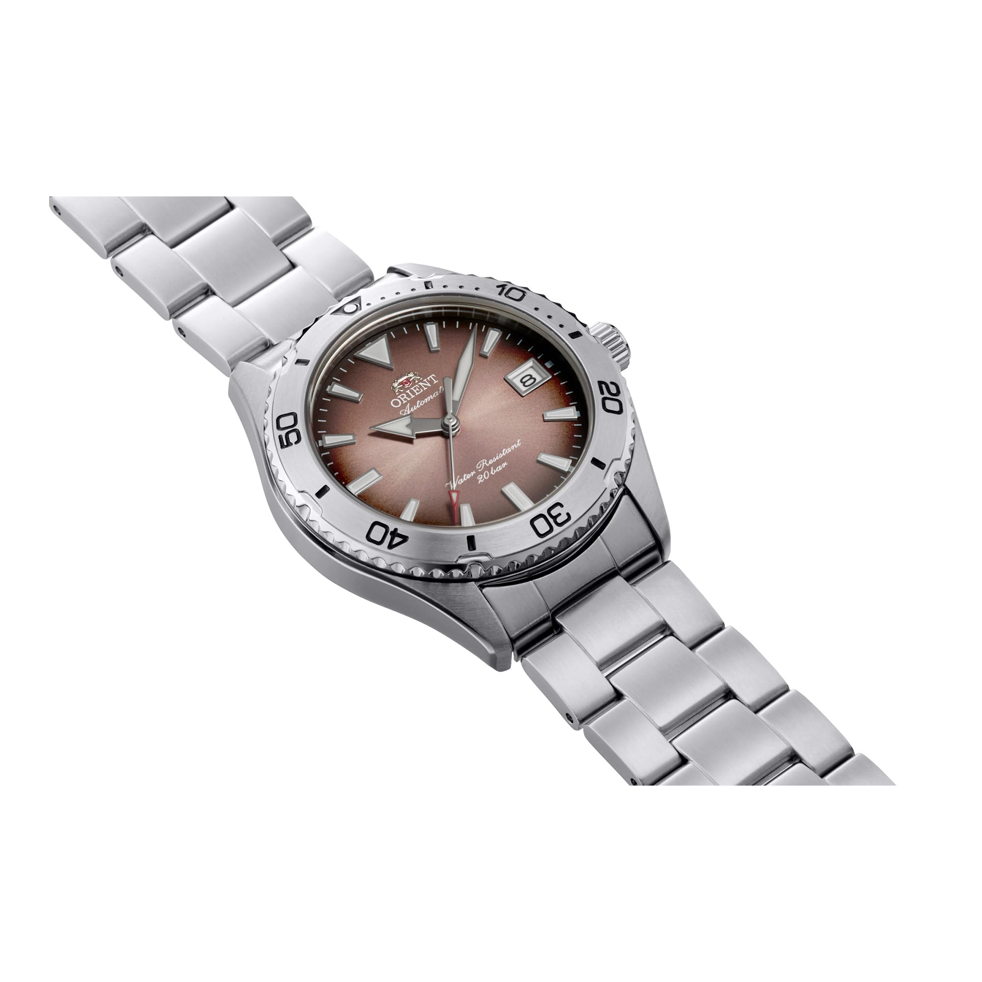 Orient Sports Mako 40 mm męski automatyczny ręczny mechaniczny zegarek sportowy ze stali nierdzewnej i koperta brązowa tarcza - RA-AC0Q17Y