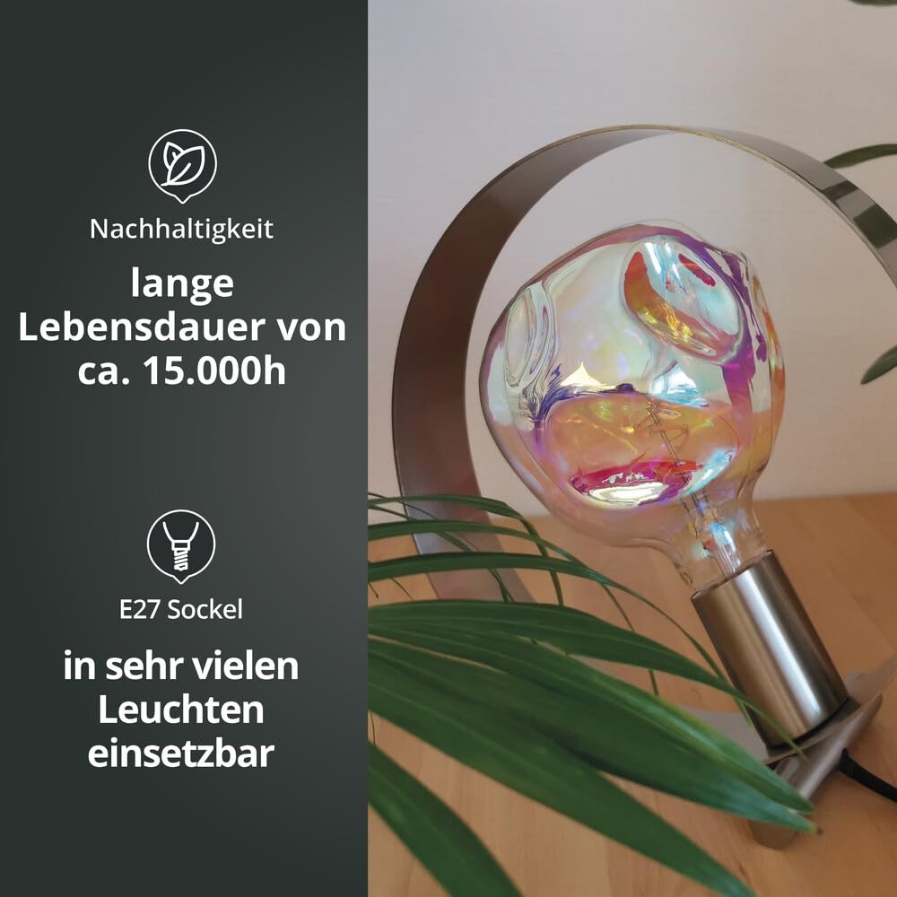 LED Deko-Leuchtmittel Spiral-Filament Glühlampe "Alien" kugelförmig multichromatisch verspiegeltes irisierendes Glas Sockel E27 4W G125 1800K/Amber 250lm Ø125xH173mm