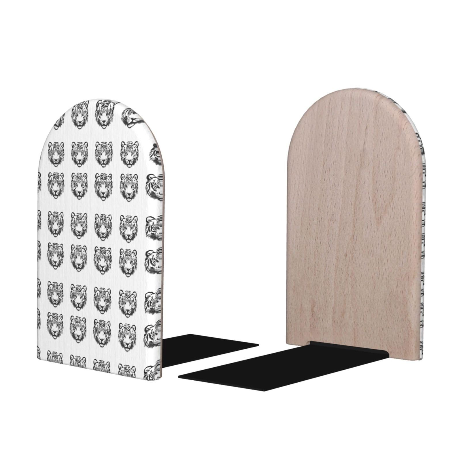 Sketch Tiger Cool Print BookEnds 1 Pair, Decorative Bookends for Heavy Books, Wood Book Ends for Shelves, Book Organizer for Home Desk Office Supplies