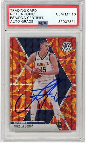 Nikola Jokic 2019-20 Panini Mosaic Reactive Orange Autograph Card #171 PSADNA 10