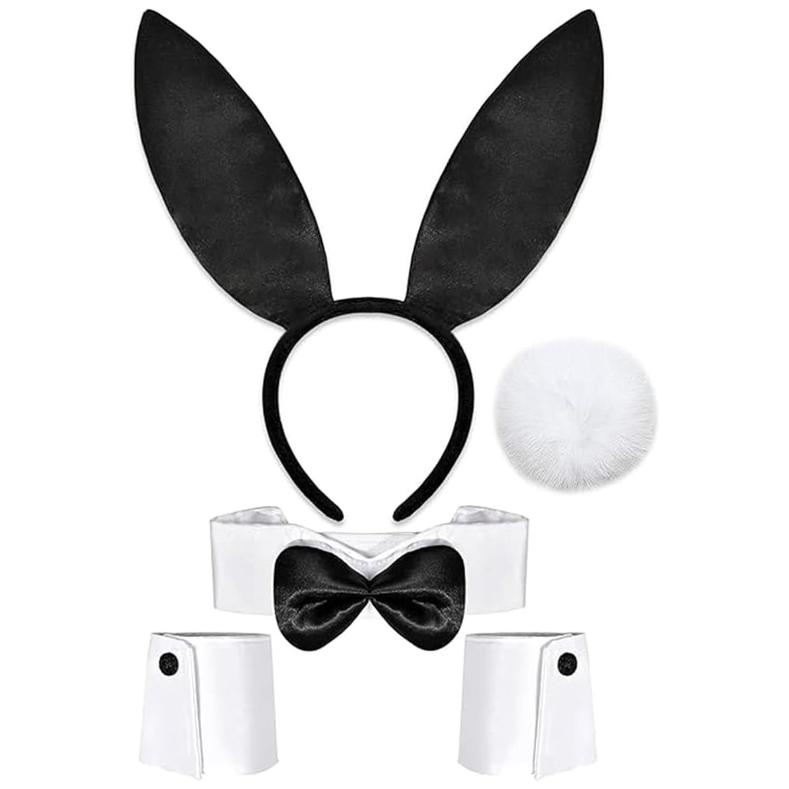 Novastream 5Pcs Easter Bunny Costume, Bunny Outfit, Bunny Costume, Bunny Costume Accessories Bunny Ears and Tail Collar Bow Tie Cuffs for Adult Women Men for Easter Party
