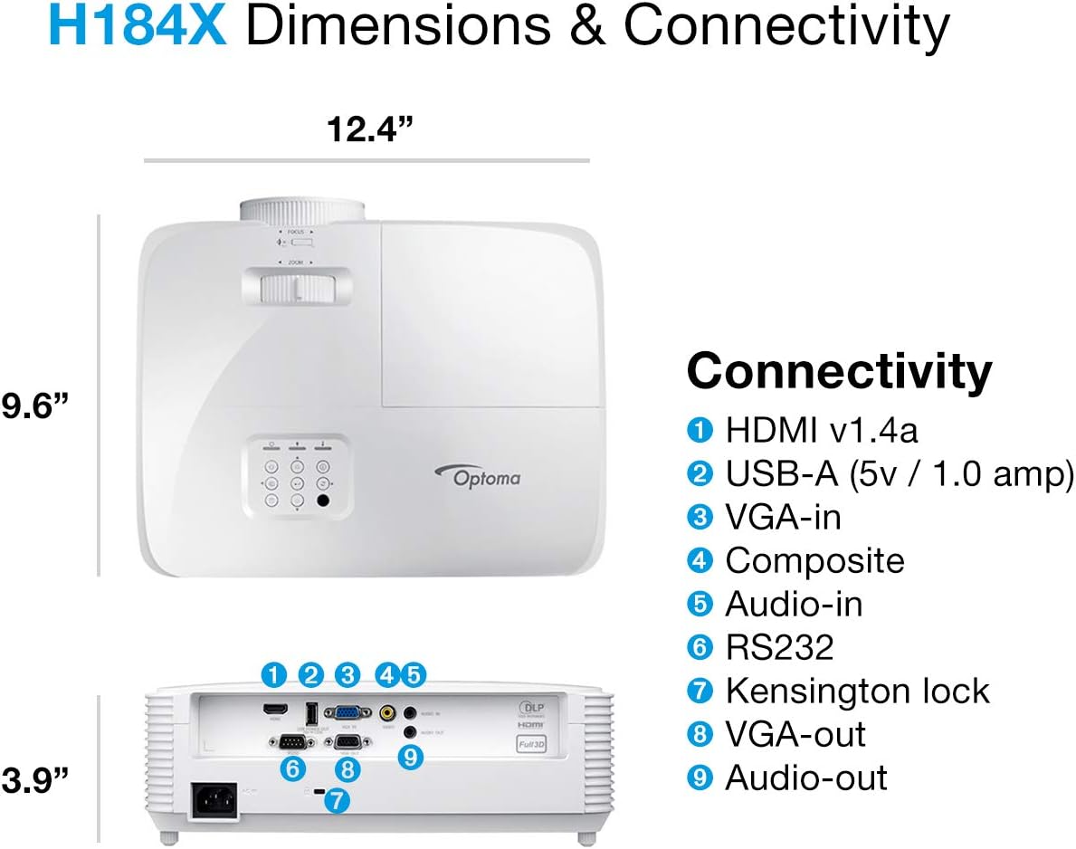 New Product Optoma H184X Affordable Home Theater Projector for Indoor or Outdoor Movies | Bright 3600 Lumens for Lights-on Viewing | 3D-Compatible | Speaker Built in