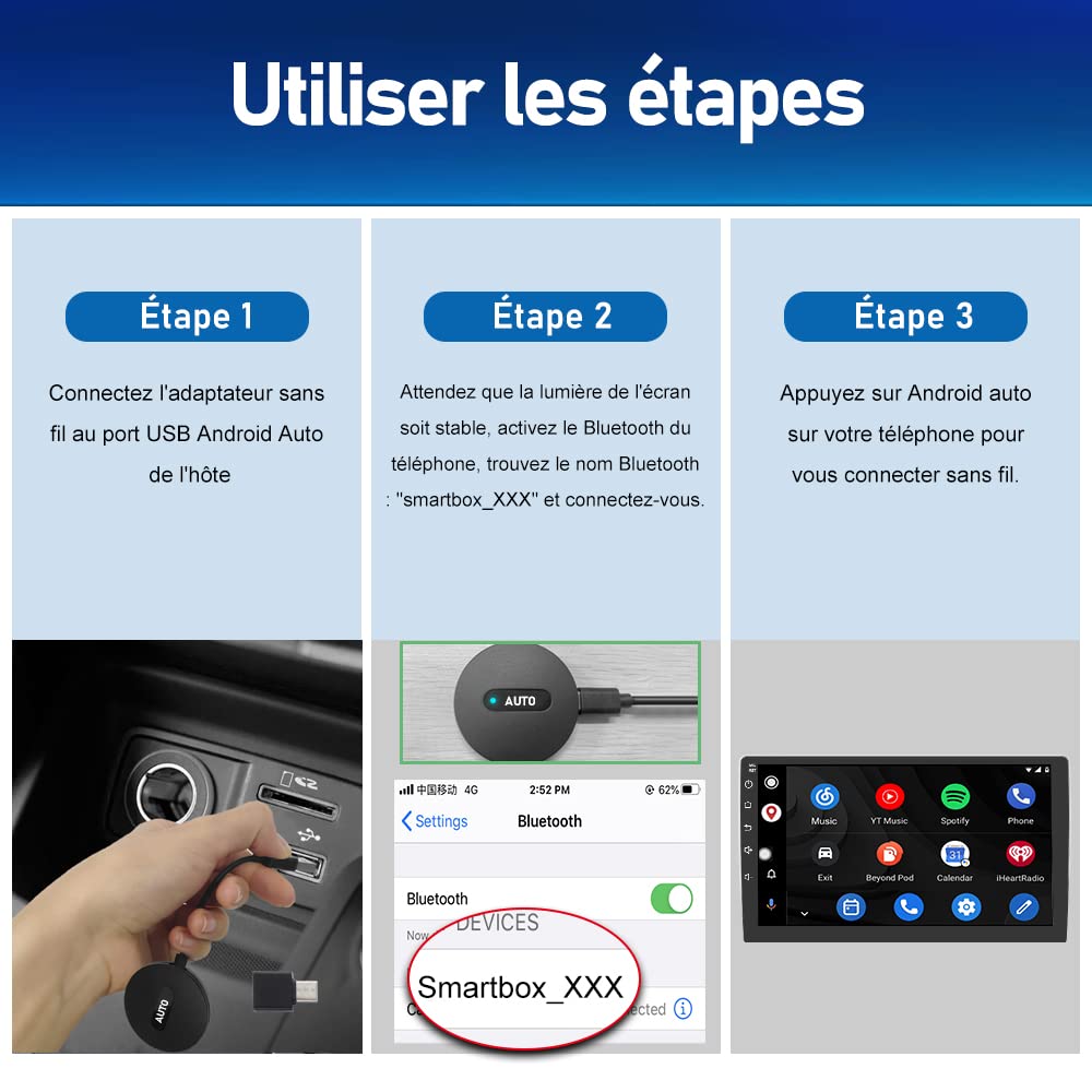 AWESAFE Android Auto sans Fil pour Les Voitures avec Connexion Android Auto Filaire : Transformez Le Filaire en sans Fil