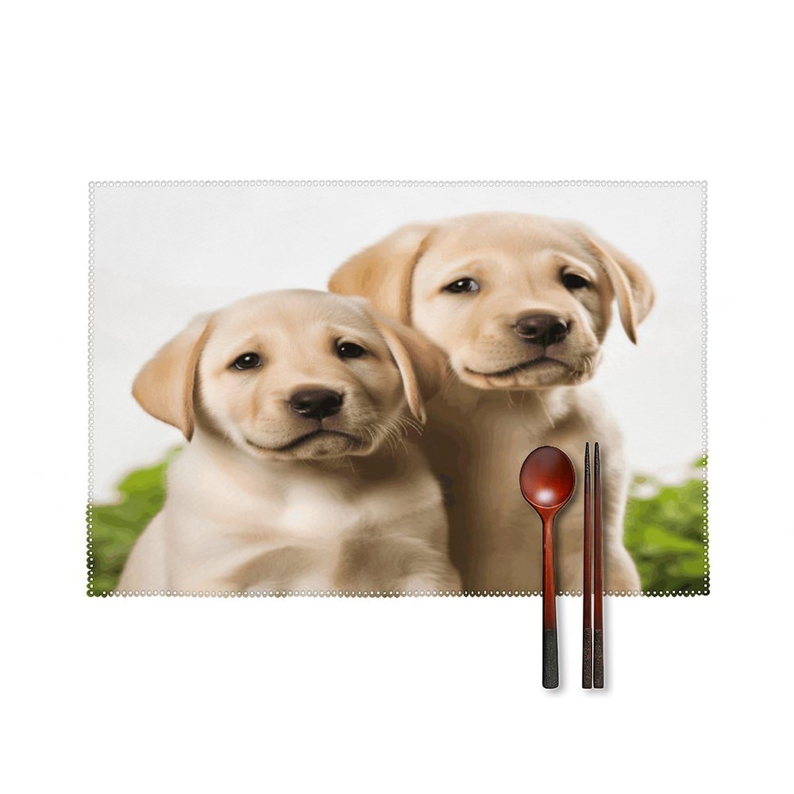Funny Labrador Puppy Dog Placemats Set of 4 Heat Resistant Non-Slip Place Mats Reusable Dining Table Mats Canvas Place Mat Anti-Fading Waterproof Placemats for Dining Table Decor