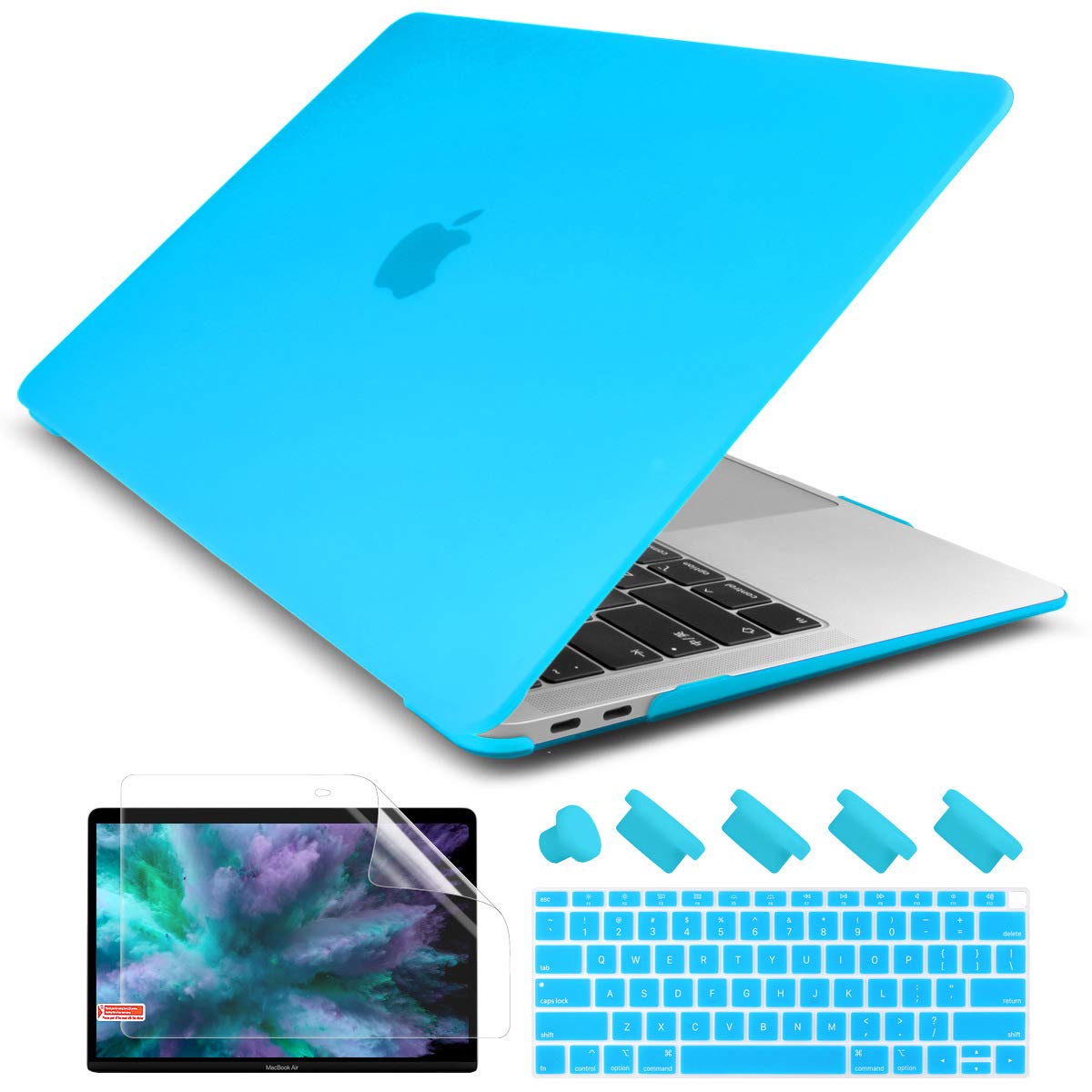 Dongke New MacBook Air 13 inch Case 2020 2019 2018 Release Model: M1 A2337/A2179/A1932, Rubberized Frosted Matte Hard Case Cover for MacBook Air 13.3 inch with Retina Display Touch ID - Light Blue