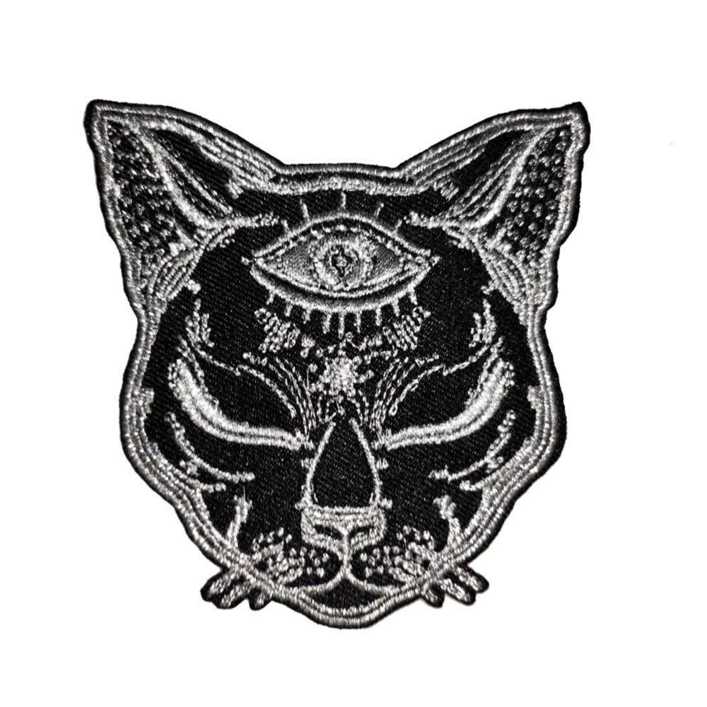 Écusson brodé thermocollant chat égyptien noir argent patch thermocollant