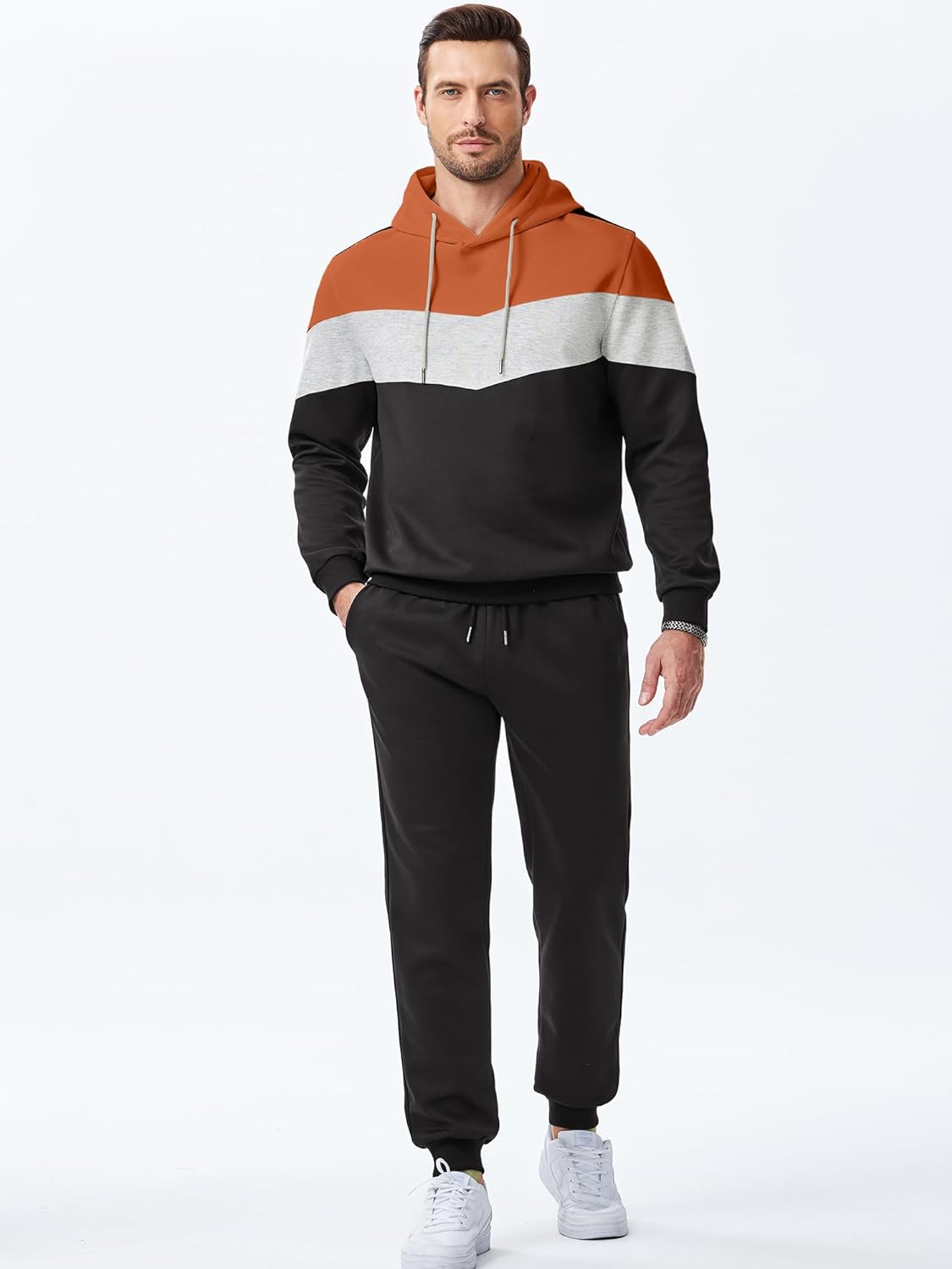 JMIERR Men's Hoodie Tracksuit 2 Pieces Set Novelty Color Block Pullover Fleece Hoodies Long Sleeve Casual Sweatshirt - Image 8