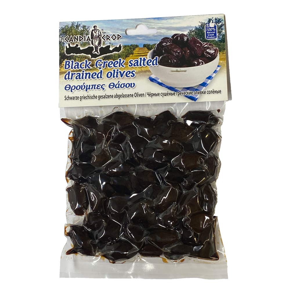 Candia Crop Aceitunas Griegas Negras Saladas Escurridas - Throuba, Paquete de 5 x 200g (Total: 1 kg)