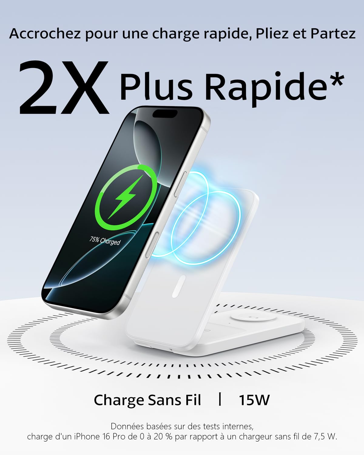 Chargeur Induction iPhone 3 en 1 Compatible MagSafe, Station de Charge sans Fil Magnétique Pliable 15W pour iPhone 17/16/15/14/13/12, Apple Watch et AirPods Support de Recharge (Blanc)