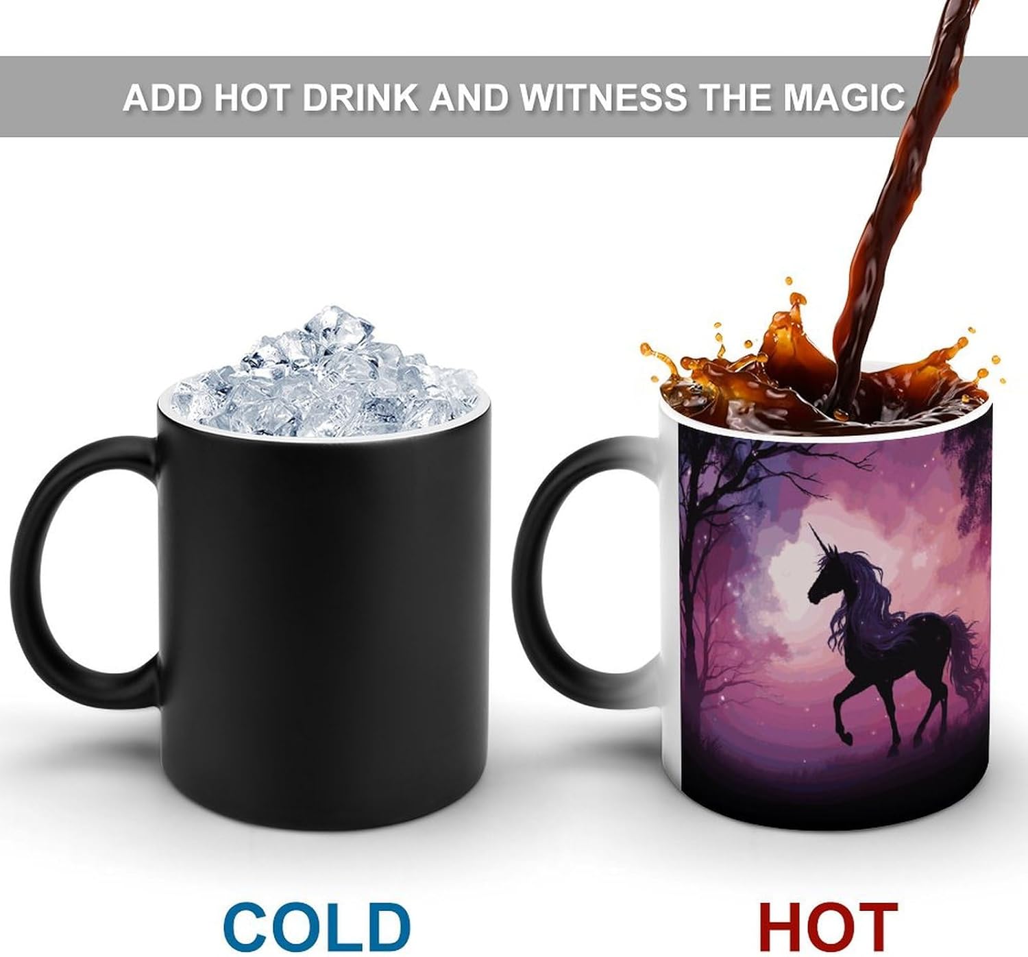 Color Changing Mug Fantasy Purple Horse Printed Ceramic Coffee Mug Heat Changing Sensitive Mug Magic Heat Changing Coffee Mug Novelty Coffee Mugs