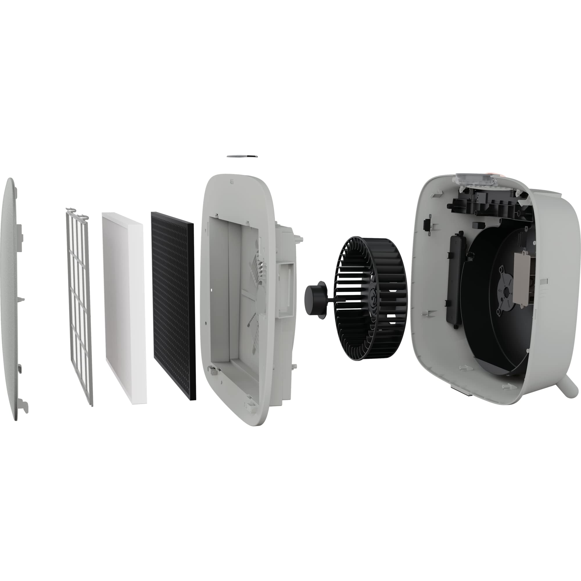 AEG AX71-304GY Purificador de Aire - Filtro Anti Bacteriano, Elimina 99,9% Bacterias del Aire, Hasta 62m2, APP WiFi, Pantalla LED, Modo Automático, Silencioso - Gris claro