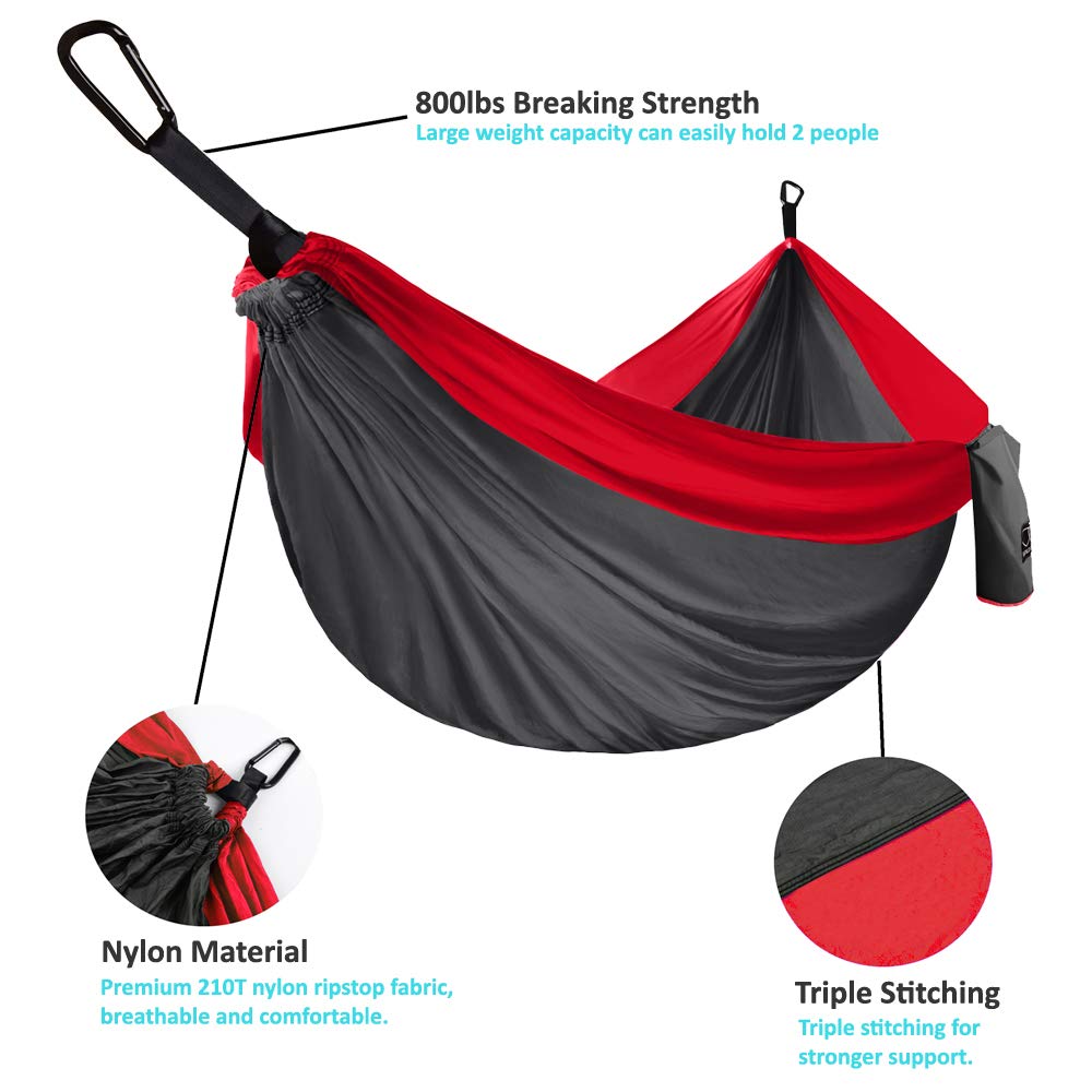 Hamaca de acampada Gold Armour - hamaca doble extragrande (2 correas de árbol de 16 bucles, 10 pies incluidos) marca estadounidense de nailon ligero para hombre y mujer, accesorios de campamento