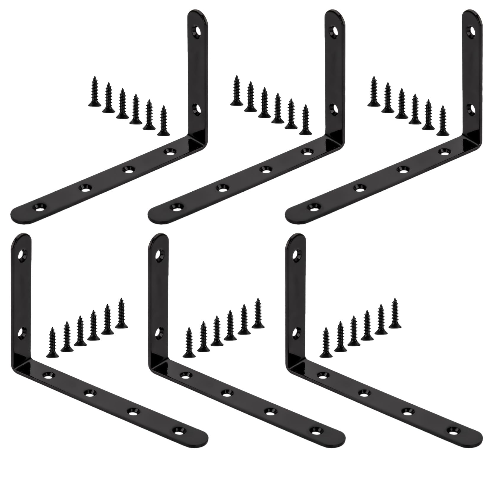 6 Pcs L Brackets, Black Corner Brace, Corner Bracket Heavy Duty, Shelf Brackets, 90 Degree Right Angle Brackets, Corner Fastener Bracket for Shelves Cabinet Bookshelf Joints Support-(150x100x19mm)