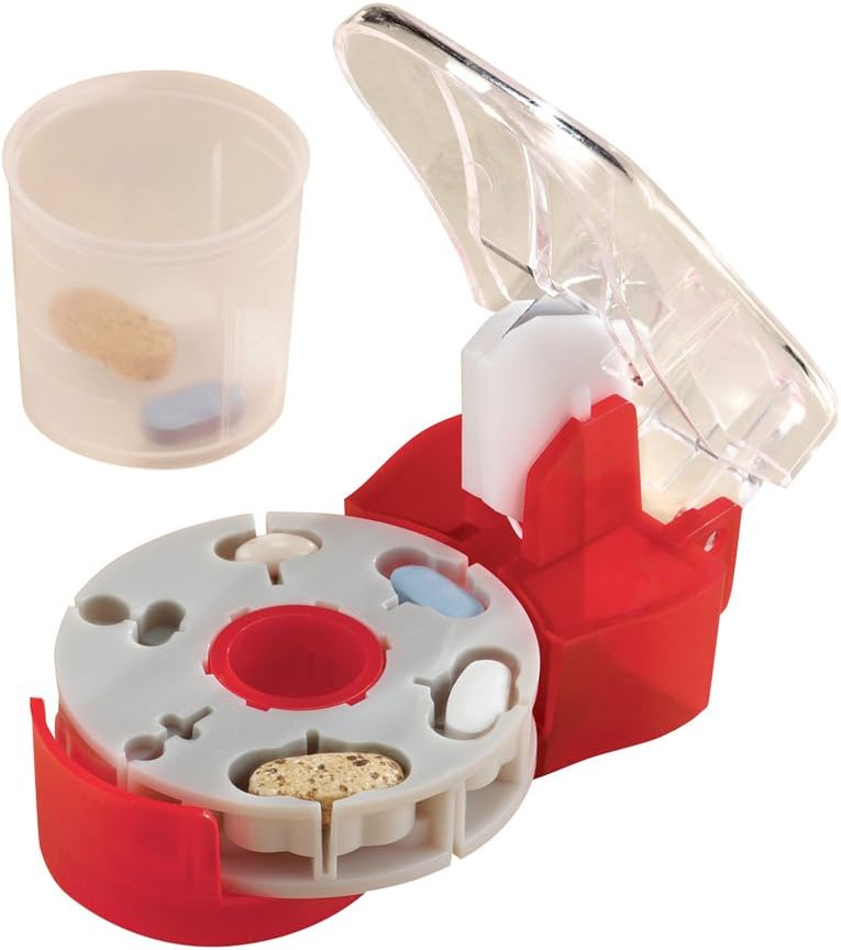 Collections Etc Pill Cutter for Multiple Shapes w/Catch Cup & Self-Retracting Blade, Multicolor, 4"L X 2 1/2"W X 1 3/4"H