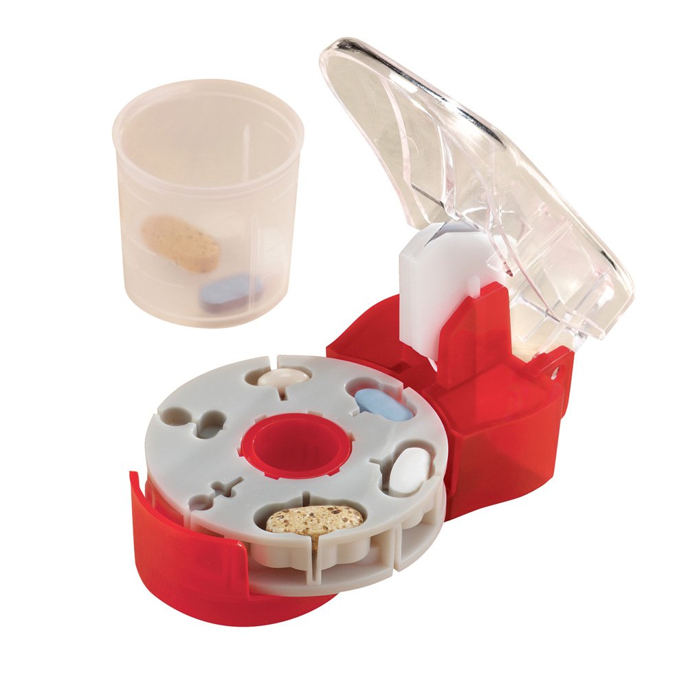 Collections Etc Pill Cutter for Multiple Shapes w/Catch Cup & Self-Retracting Blade, Multicolor, 4"L X 2 1/2"W X 1 3/4"H