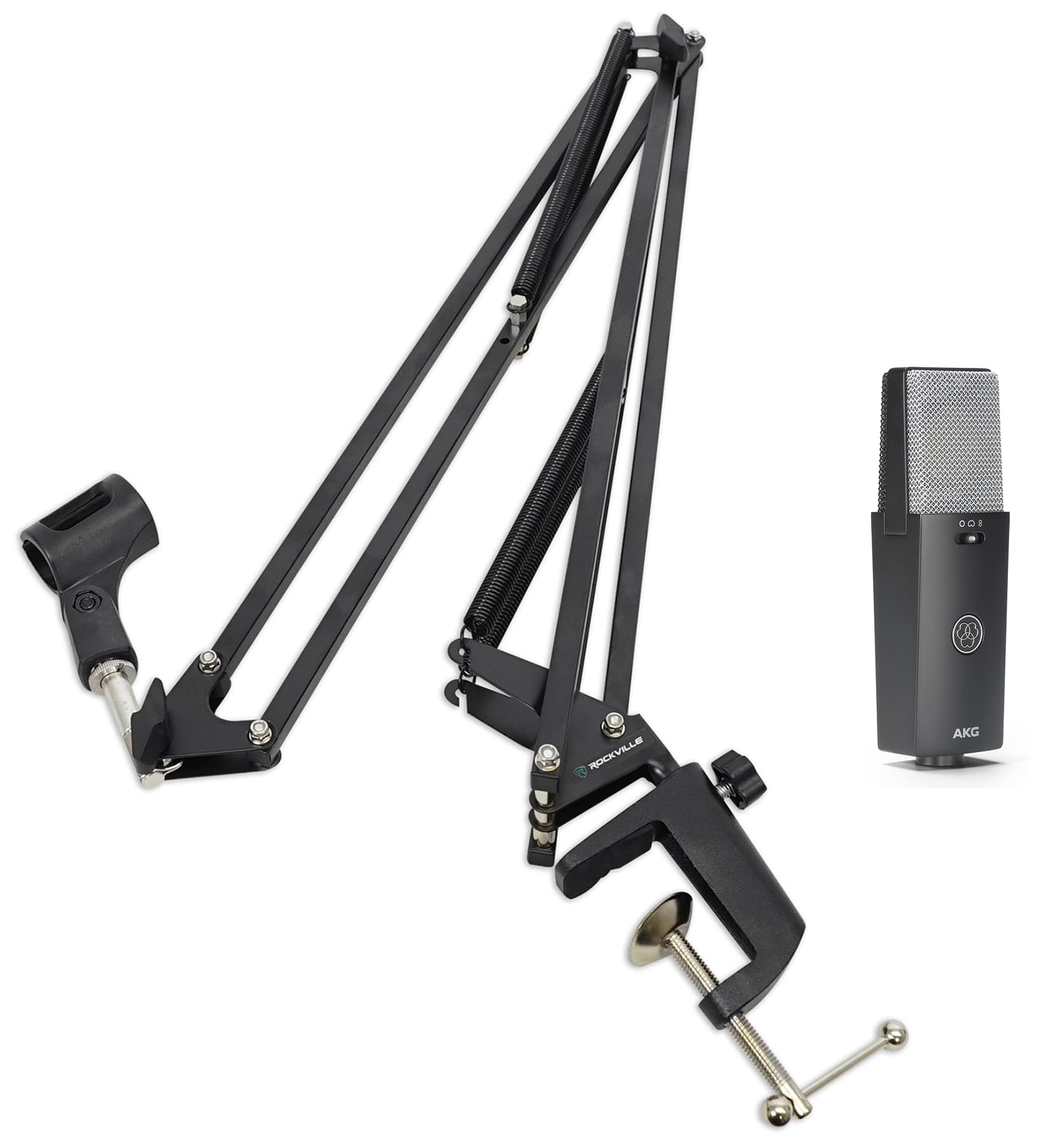 AKG C114 Bundle: Professional Multi-Pattern Large Diaphragm Condenser Recording Microphone, DMS40 40 in Boom Arm Desk Stand with Clamp, 2-Items