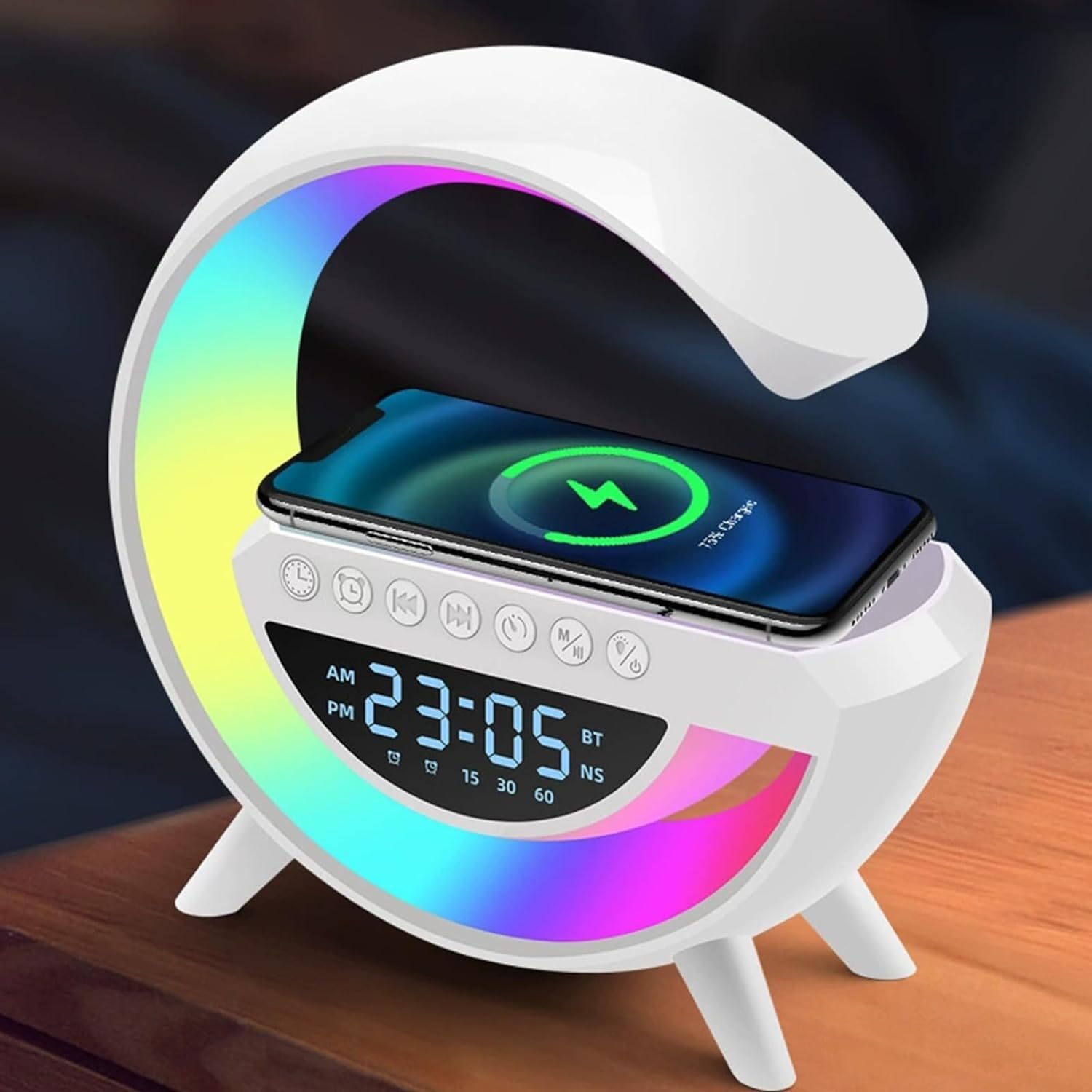 Luz Nocturna Ambiental Altavoces inalámbricos con bajo Escritorio Despertador lámpara mesita de Noche luz LED Nocturna Multicolor