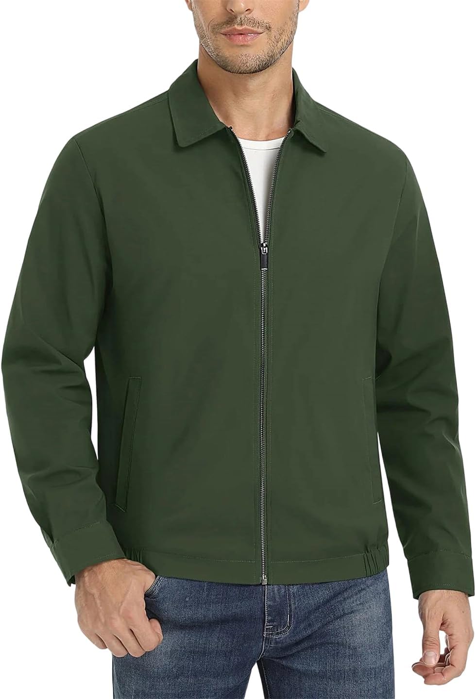 Men's Classic Lapel Jacket Lightweight Windproof Zip-Up Coat Casual Outdoor Daily Wear Stylish Outerwear