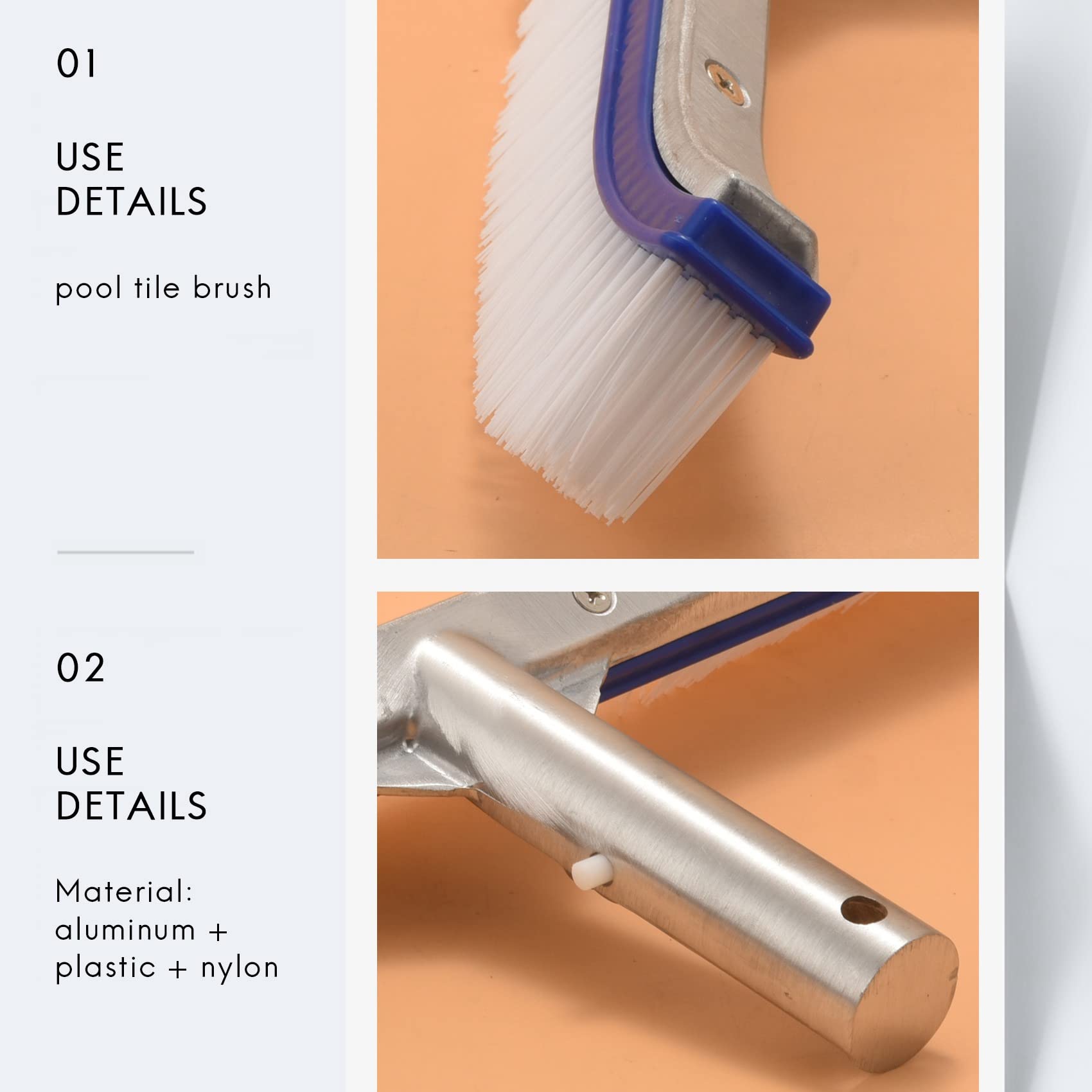 Pasuihcay Pool Brush, Swimming Pool Wall & Tile Brush 18 Inch Swimming Pool Cleaning Pole Brush Replacement Brush,Blue