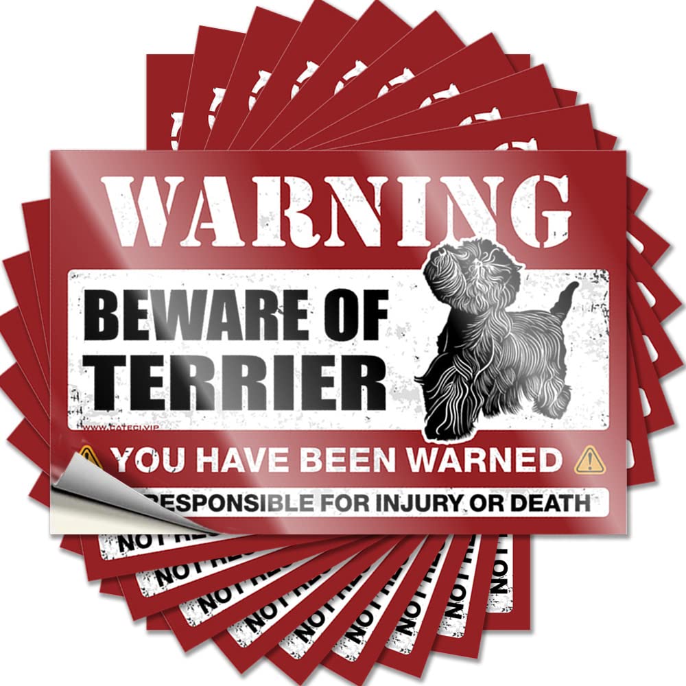 Funny Car Stickers Beware of Terrier Funny Sticker 10 Pcs Funny Signs for Man Cave Prank Bumper Stickers(12X18CM)